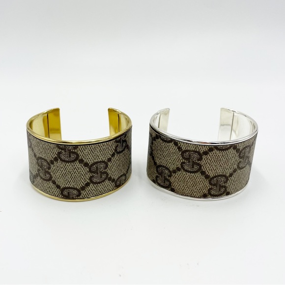 Gucci Monogram Wide Cuff Bangle in Gold - Picture 5 of 11